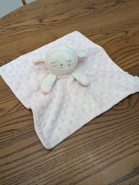 Chikitoe. dollarama. Baby sheep lamb Lovey security blanket. Pink. Textured.